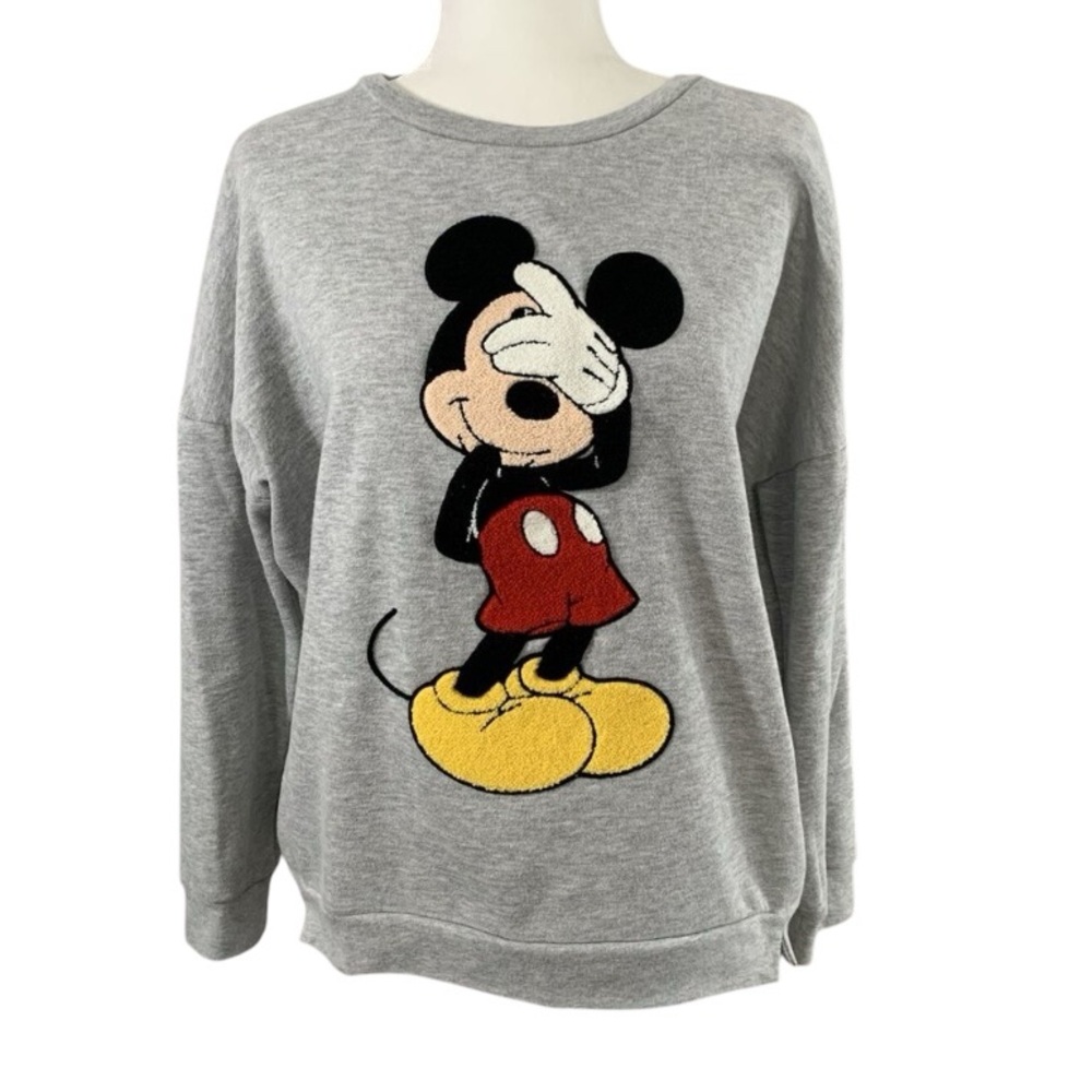 Disney Sly Mickey Mouse Grey Embroidery Sweatshirt XL Cartoon Character Unisex